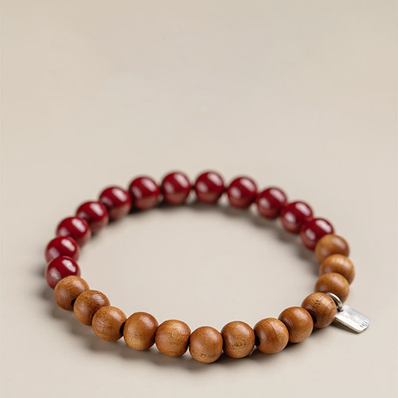KarmaRipple's 925 Sterling Silver Peach Wood Cinnabar Ward Off Evil Spirits Bracelet p9
