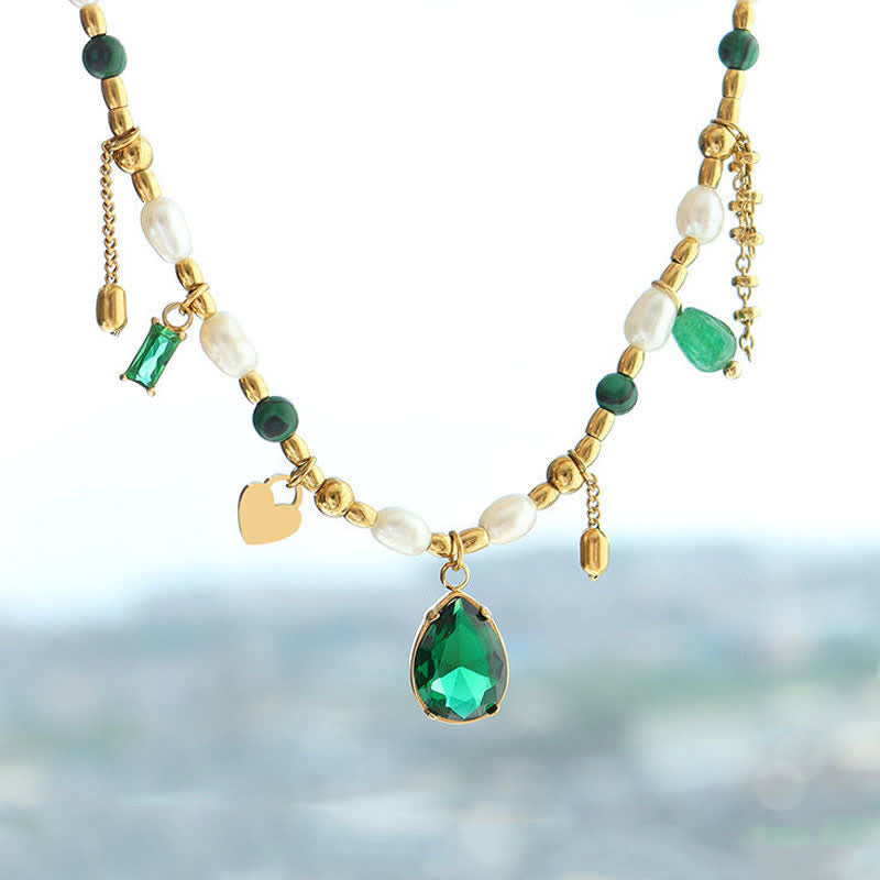 KarmaRipple's Pearl Bead Zircon Turquoise Calm Pendant Necklace p8