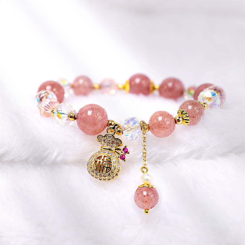 KarmaRipple's Authentic Strawberry Quartz Gemstone Money Bag Talisman Positive Bracelet p4