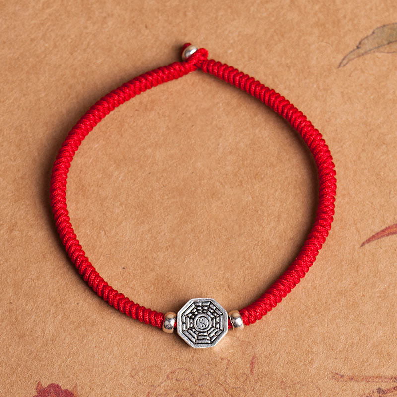 KarmaRipple's 925 Sterling Silver Yin Yang Bagua Symbol Cinnabar String Concentration Bracelet p1