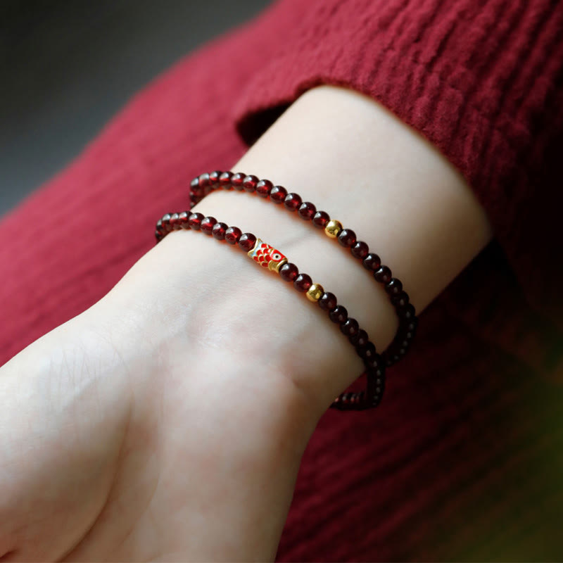 KarmaRipple's 999 Gold Koi Fish Authentic Garnet Protection Bracelet p11