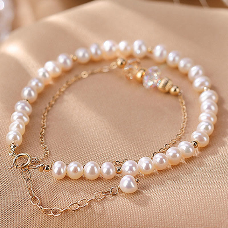KarmaRipple's 925 Sterling Silver 14K Gold Plated Authentic Pearl Gemstone Balancing Double Layer Bracelet p7