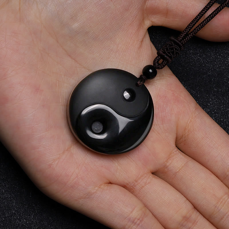 KarmaRipple's Black Obsidian Taoism Five Sacred Mountains Nine-Character Mantra Carved Purification Yin Yang Pendant Necklace p7