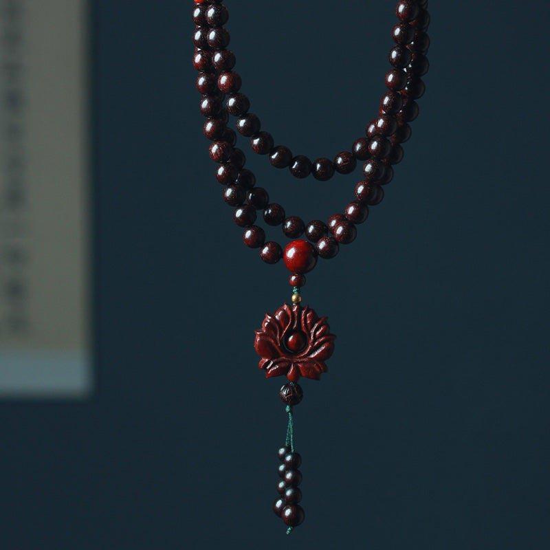 KarmaRipple's Tibetan Small Leaf Red Sandalwood Lotus Mala Balance Bracelet p1