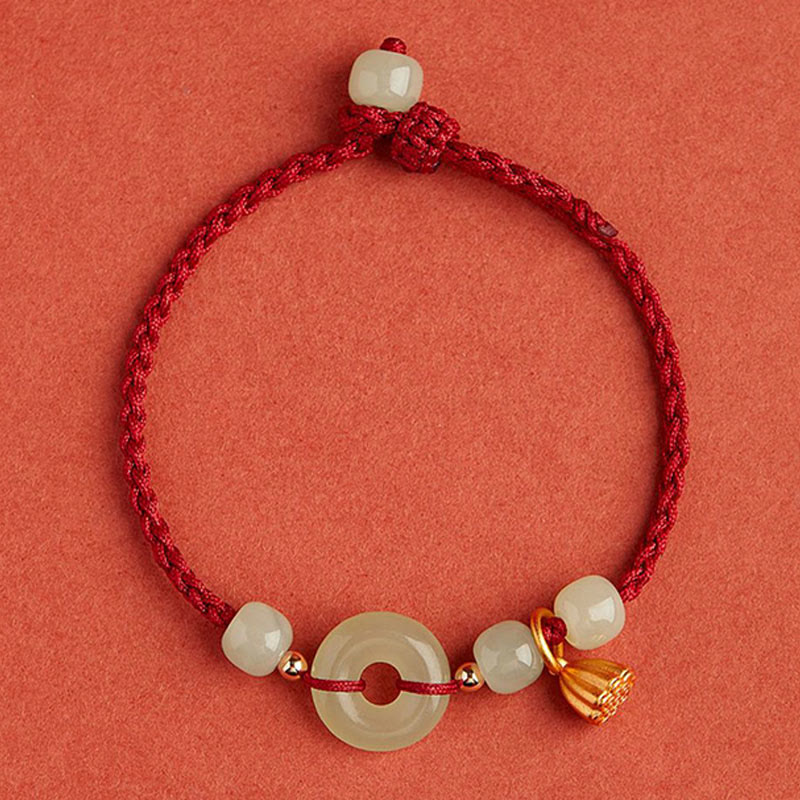 KarmaRipple's Round Peace Buckle Jade Lotus Happiness Abundance Wealth String Bracelet p13