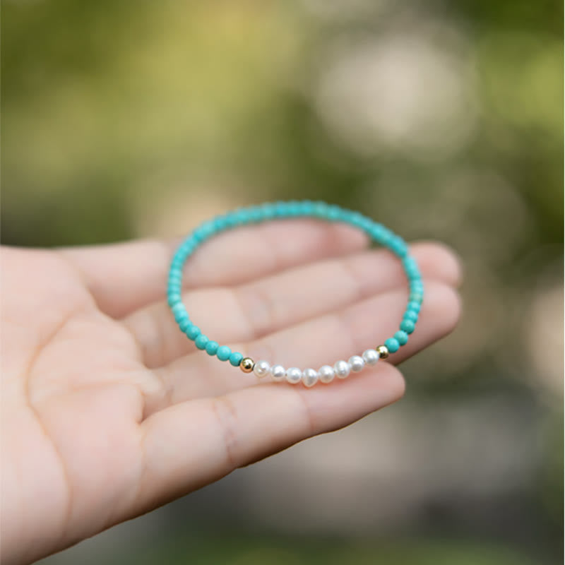 KarmaRipple's 925 Sterling Silver Authentic Turquoise Pearl Beaded Bracelet p12