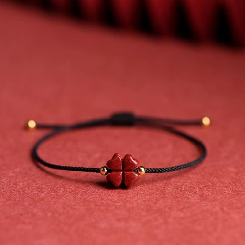 KarmaRipple's Authentic Cinnabar Four Leaf Clover Blessing Red String Bracelet Anklet p28
