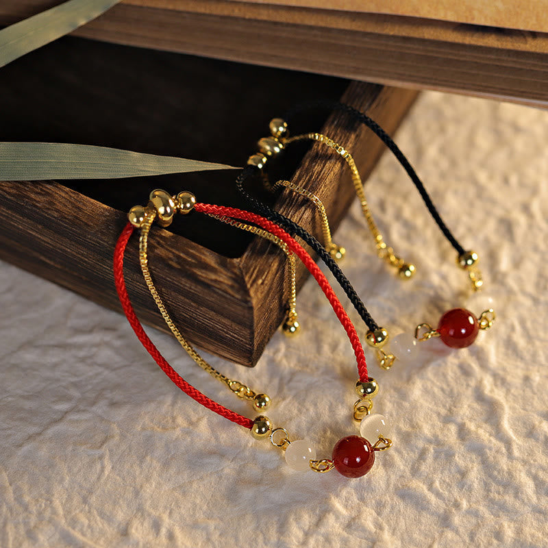 KarmaRipple's Red Agate Cat Eye Woven String Confidence Bracelet p3