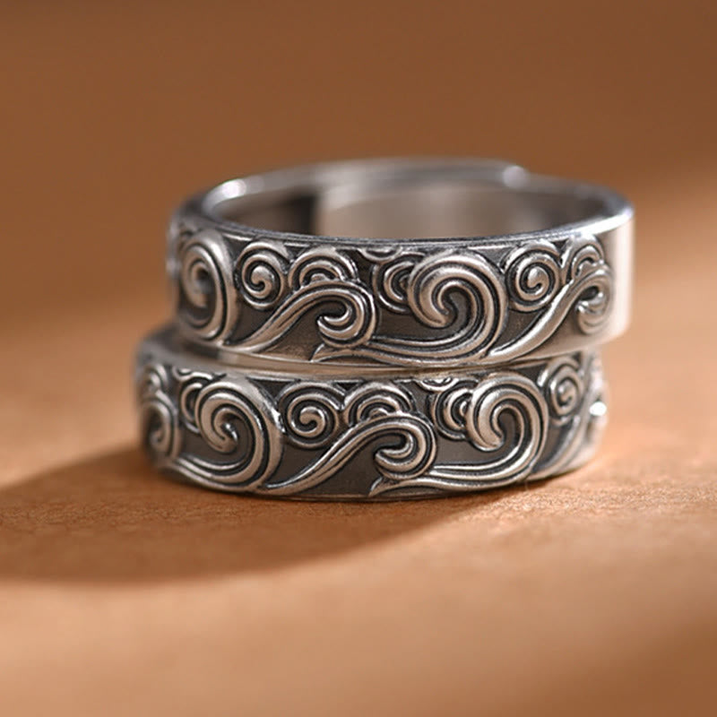 KarmaRipple's 999 Sterling Silver Auspicious Clouds Engraved Blessing Adjustable Ring p12
