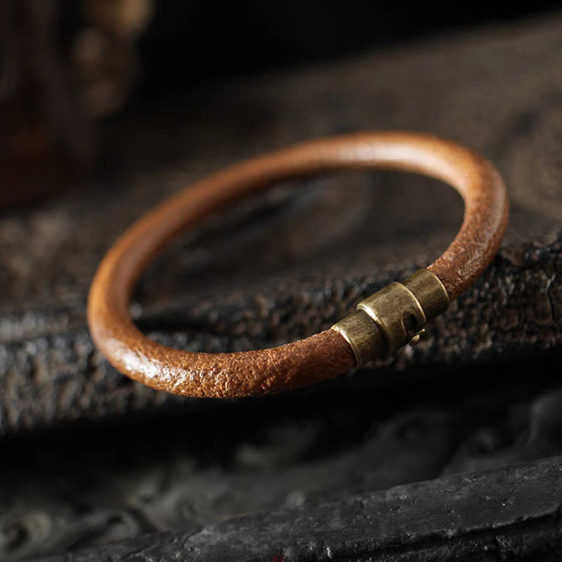 KarmaRipple's Retro Leather Fortune Balancing Bronze Magnetic Buckle Bracelet p4