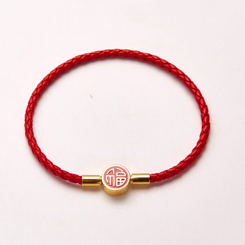 KarmaRipple's Fu Character Blessing Fortune Leather Buckle Bracelet p1