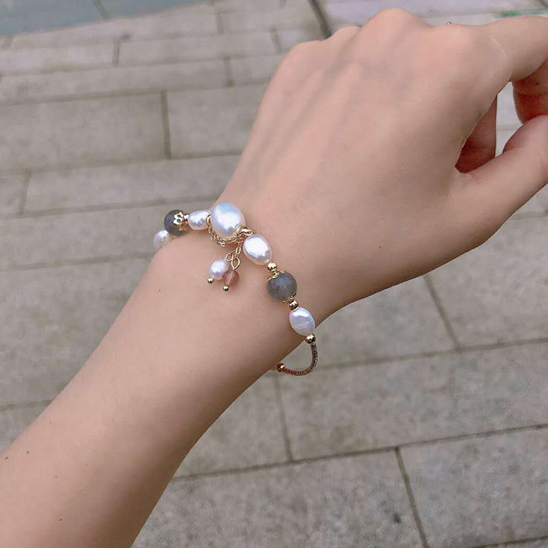 KarmaRipple's Pearl Moonstone Strawberry Quartz Bead Optimism Bracelet p7