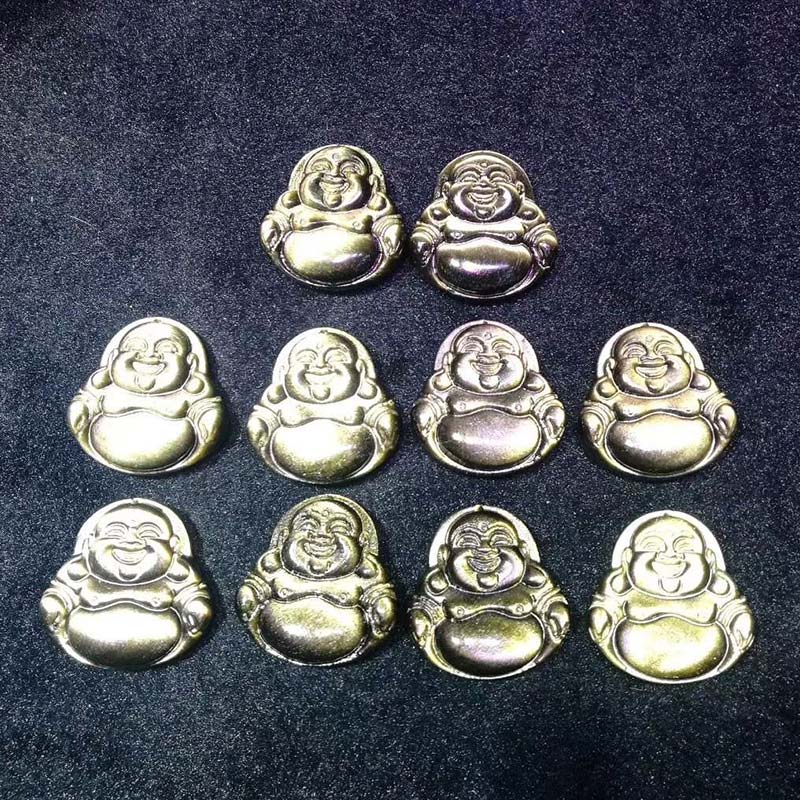 KarmaRipple's Laughing Buddha Gold Sheen Obsidian Wealth Pendant Necklace p6