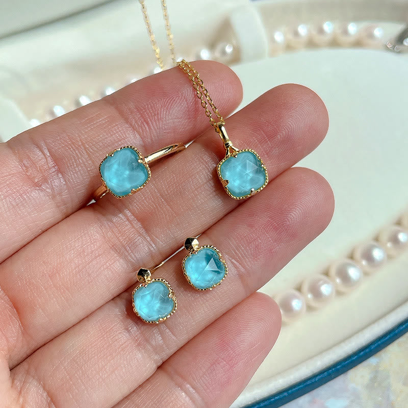 KarmaRipple's 925 Sterling Silver Plated Gold Turquoise Protection Ring Earrings Pendant Necklace Set p7
