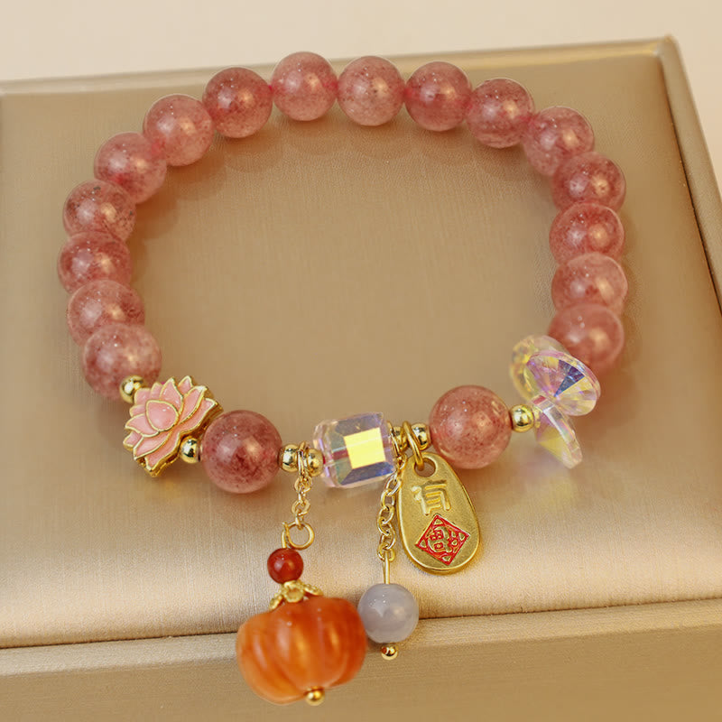 KarmaRipple's Authentic Strawberry Quartz Fu Character Pumpkin Talisman Positive Bracelet p2