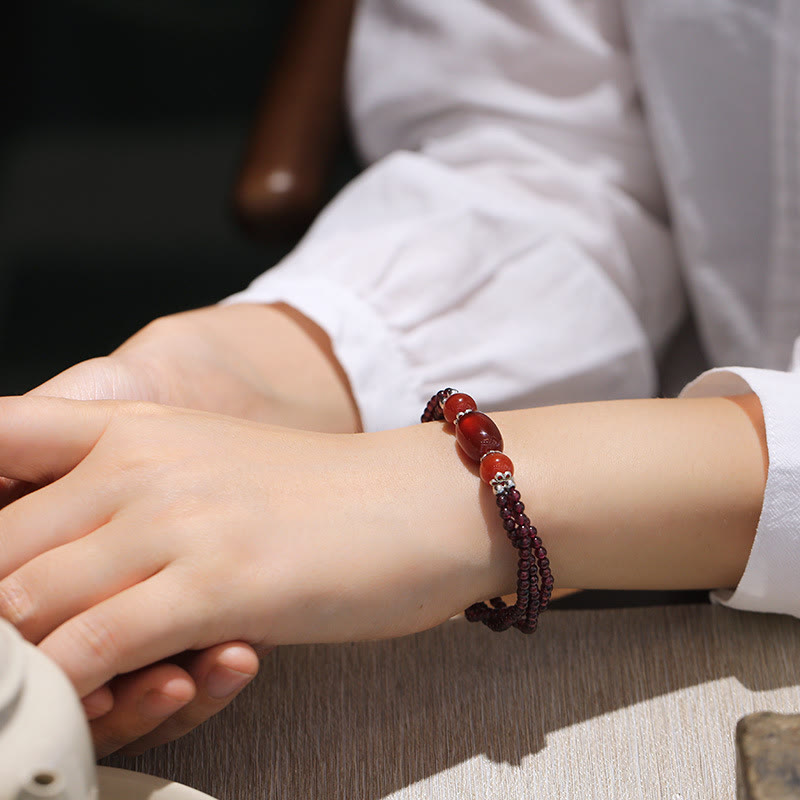 KarmaRipple's Authentic Garnet Red Agate Protection Triple Layer Bracelet p4