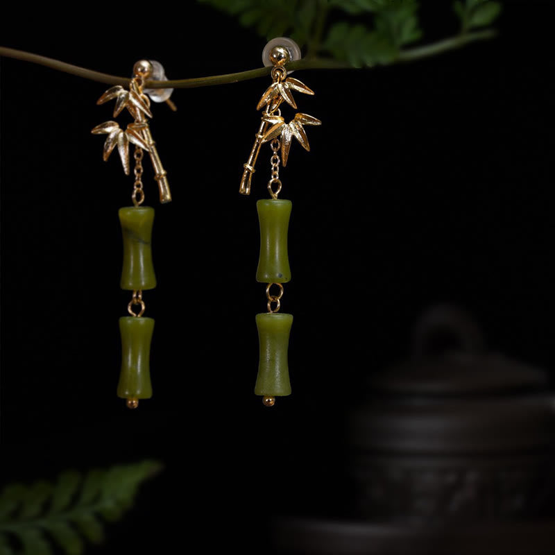 KarmaRipple's 925 Sterling Silver Posts Bronze Plated Gold Authentic Peridot Bamboo Leaf Drop Earrings p5