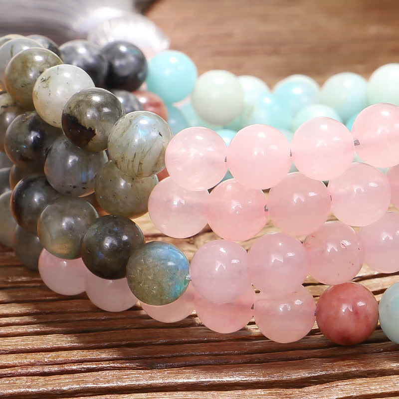 KarmaRipple's 108 Mala Beadwork Amazonite Black Glitter Stone'sitive Tassel Bracelet ( p18