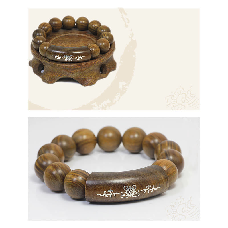 KarmaRipple's 999 Sterling Silver Green Sandalwood Om Mani Padme Hum Dragon Phoenix Dharmachakra Inlaid Peace Bracelet p16