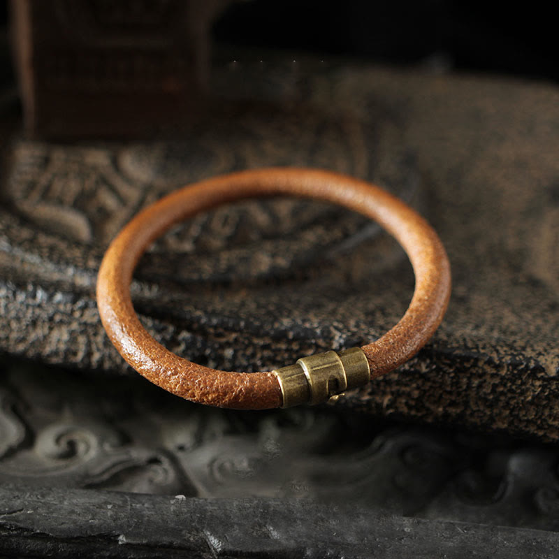 KarmaRipple's Retro Leather Fortune Balancing Bronze Magnetic Buckle Bracelet p1