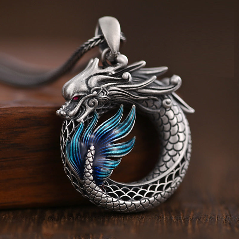 KarmaRipple's 999 Sterling Silver Year Of The Dragon Auspicious Peace Buckle Carved Success Pendant Necklace p4