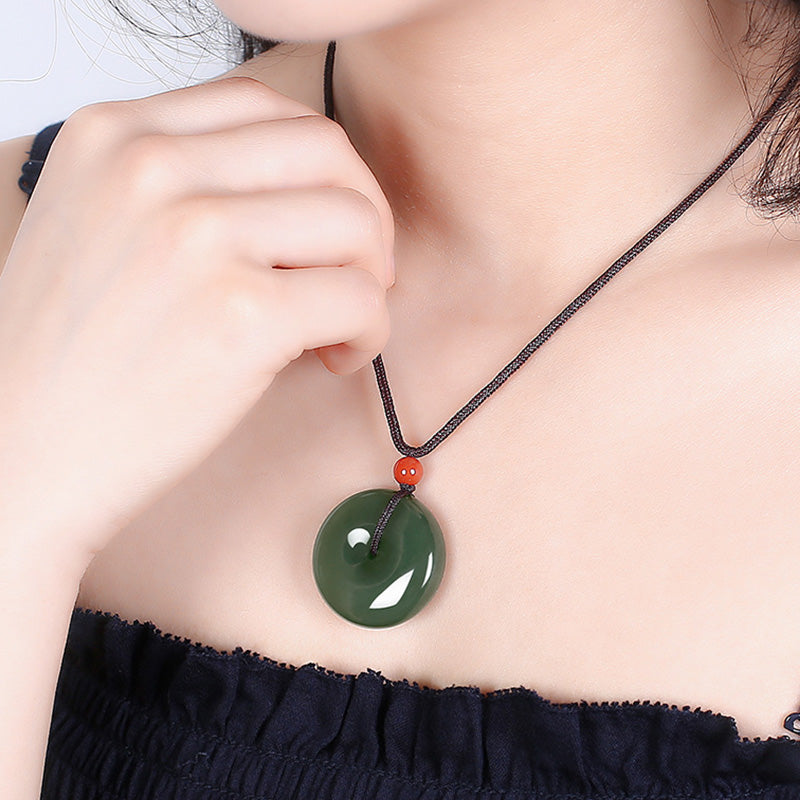 KarmaRipple's Authentic Round Jade Peace Buckle Prosperity Pendant String Necklace p4