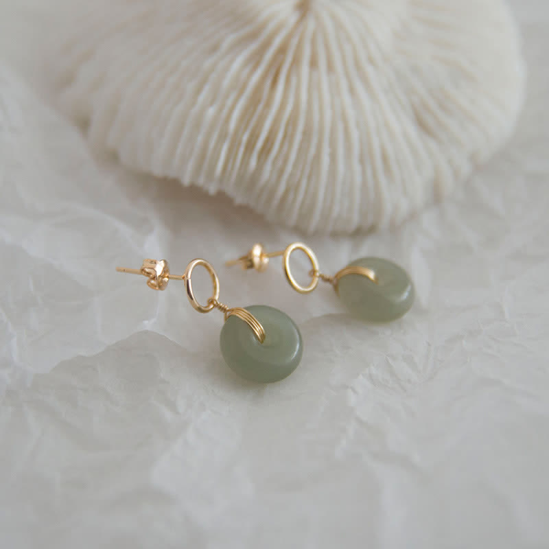 KarmaRipple's Round Jade Peace Buckle Fortune Drop Earrings p2