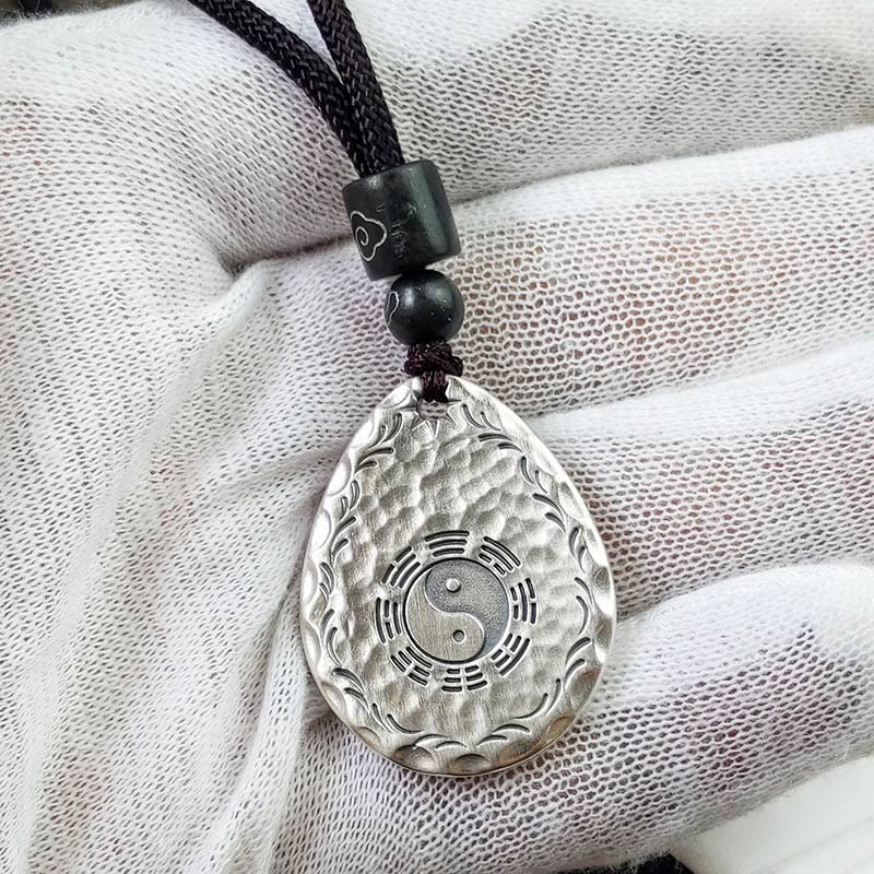 KarmaRipple's Vintage 999 Sterling Silver Yin Yang Bagua Water Drop Design Balance Balance Pendant Necklace p11