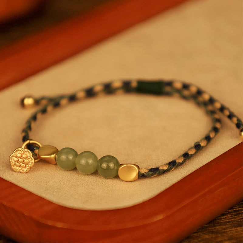 KarmaRipple's Handcrafted Hetian Jade Lotus Talisman Fortune Woven Bracelet p8