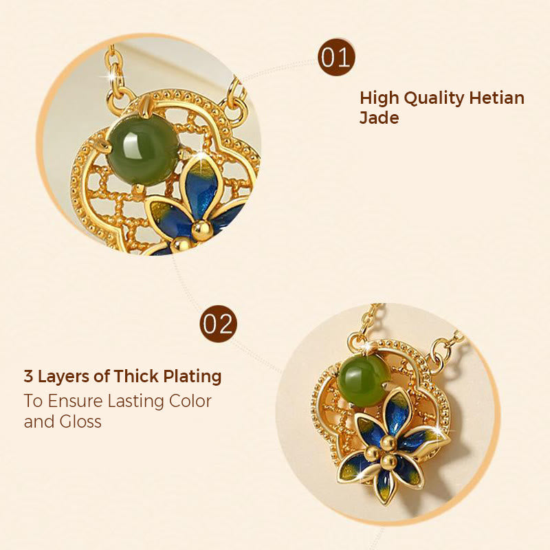 KarmaRipple's 925 Sterling Silver Four Leaf Clover Flower Hetian Cyan Jade Pearl Balancing Pendant Necklace Bracelet Earrings Set p8