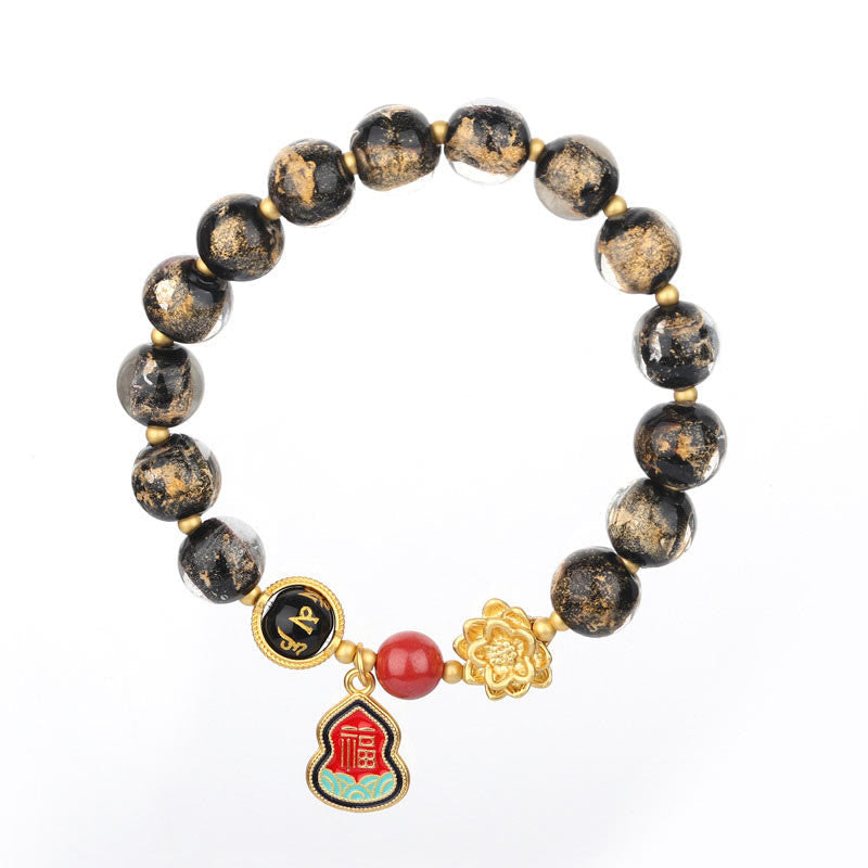 KarmaRipple's Tibet Om Mani Padme Hum Fu Character Gourd Talisman Lotus Liuli Glass Bead Fortune Bracelet p9