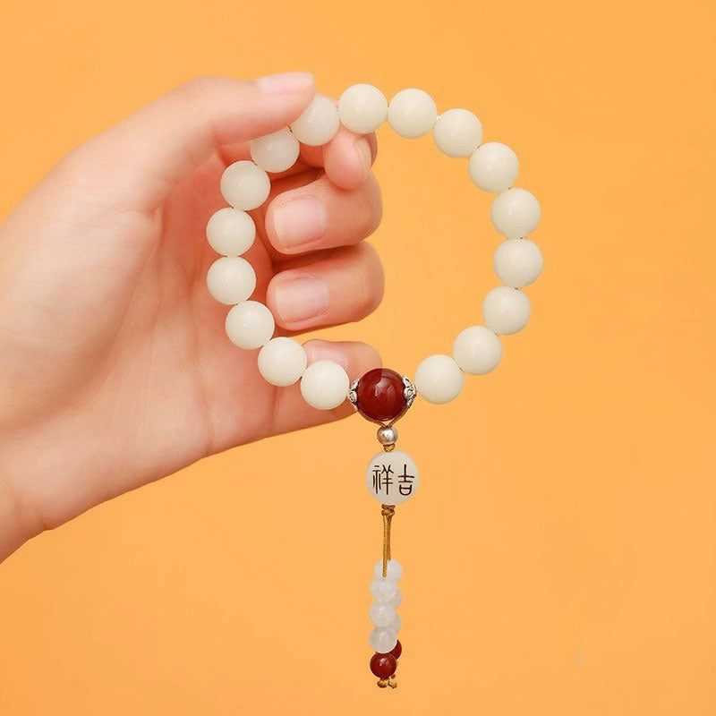 KarmaRipple's Bodhi Seed Red Agate Black Obsidian Pink Gemstone Rutilated Quartz Peace Wrist Mala Bracelet p6