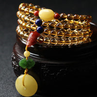 KarmaRipple's 108 Mala Beadwork Authentic Citrine Amber Peace Buckle Red Agate PiXiu Protection Talisman Bracelet