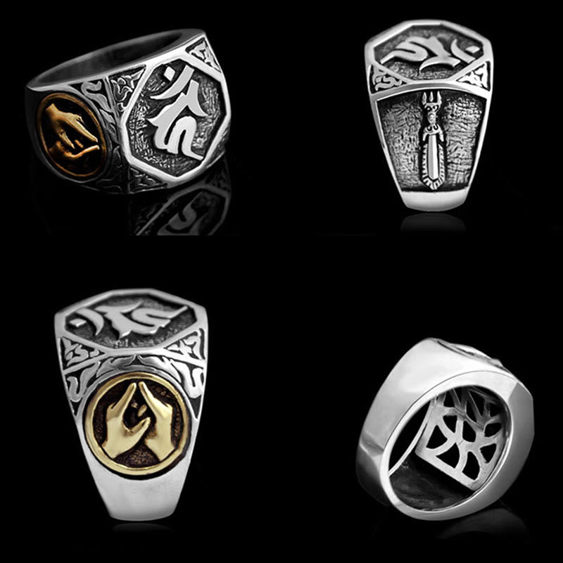 KarmaRipple's 925 Sterling Silver Sanskrit'sign Carved Protection Adjustable Ring p25