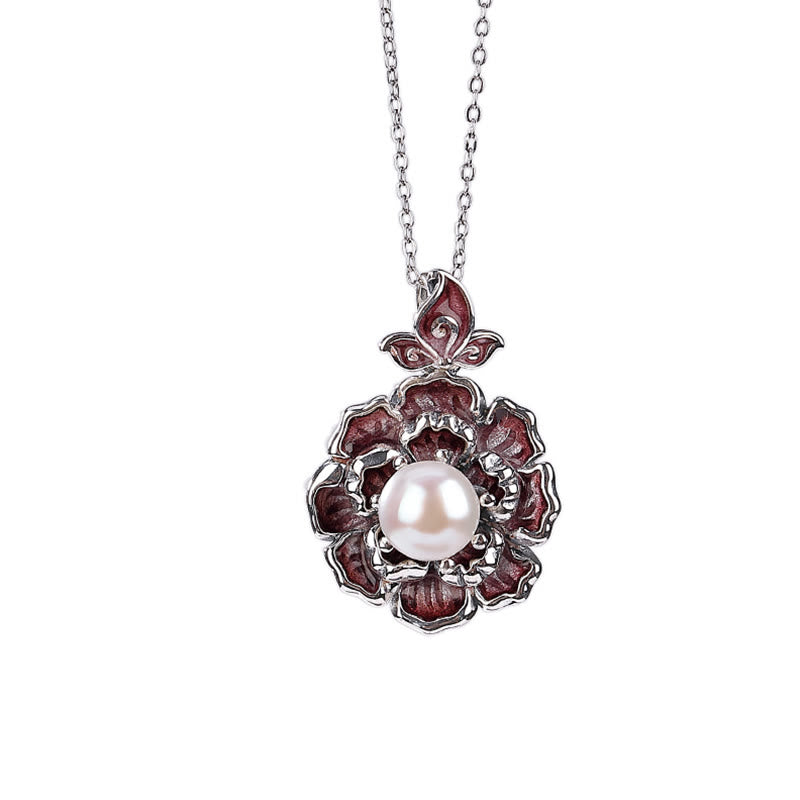 KarmaRipple's 999 Sterling Silver Peony Flower Pearl Balancing Pendant Necklace p7