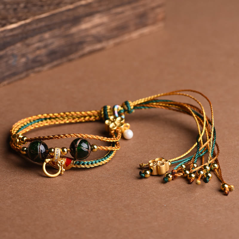 KarmaRipple's Tibetan Handmade Rope Liuli Glass Bead Woven Multilayered Balancing Bracelet p4