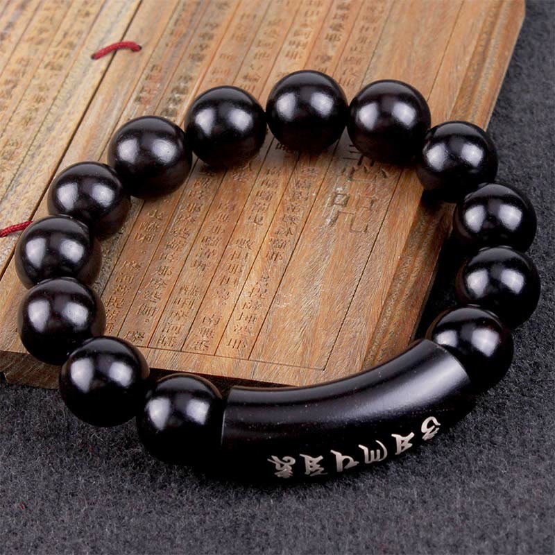 KarmaRipple's 999 Sterling Silver Ebony Wood Om Mani Padme Hum Inlaid Balance Bracelet p3