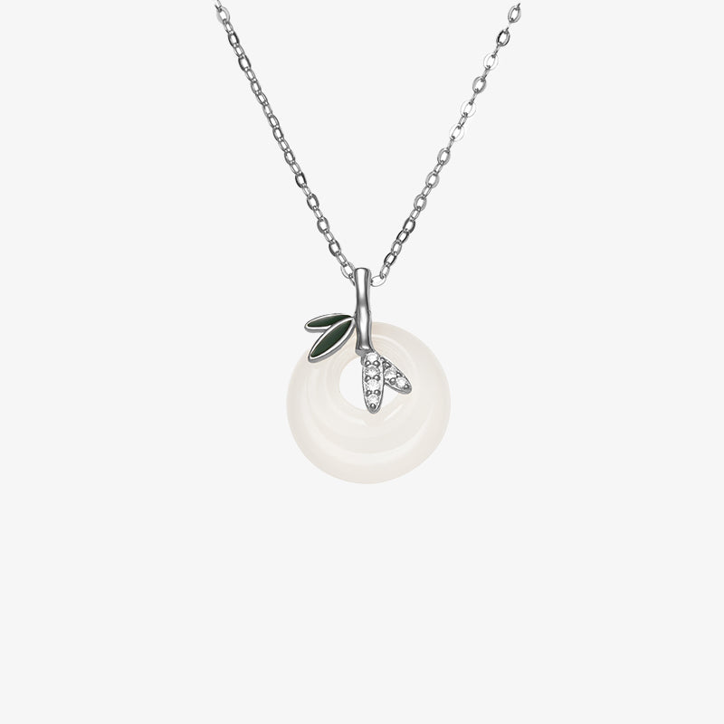 KarmaRipple's 925 Sterling Silver Authentic Chalcedony Bamboo Leaf Peace Buckle Positive Pendant Necklace ( p7