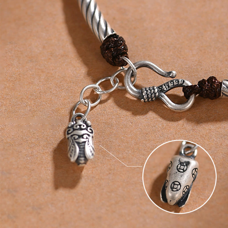 KarmaRipple's 999 Sterling Silver Bamboo Pattern Cicada Fortune Wealth Bracelet p5