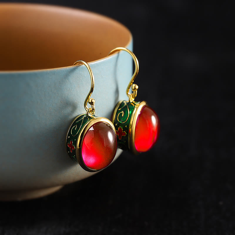 KarmaRipple's Round Red Corundum Confidence Hook Drop Dangle Earrings p1