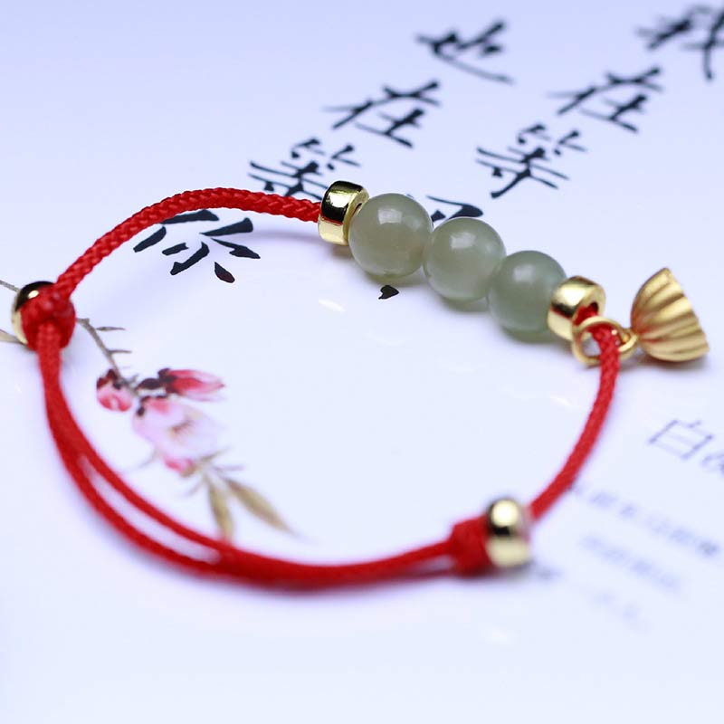 KarmaRipple's Authentic Jade Lotus Seed Strength Red String Weave Bracelet p6