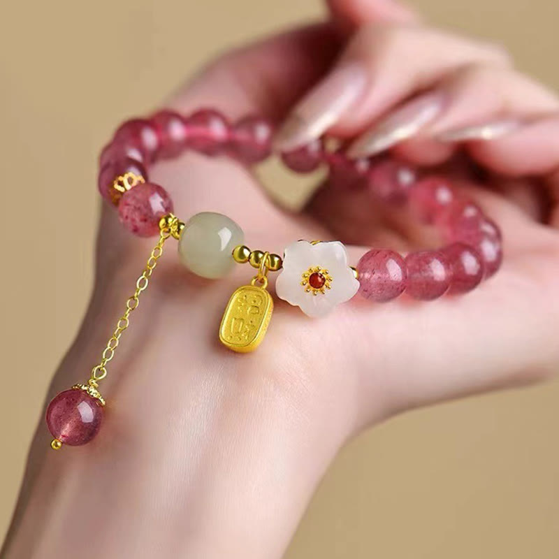 KarmaRipple's Strawberry Quartz Fu Character Pink Gemstone Balancing Bracelet p3