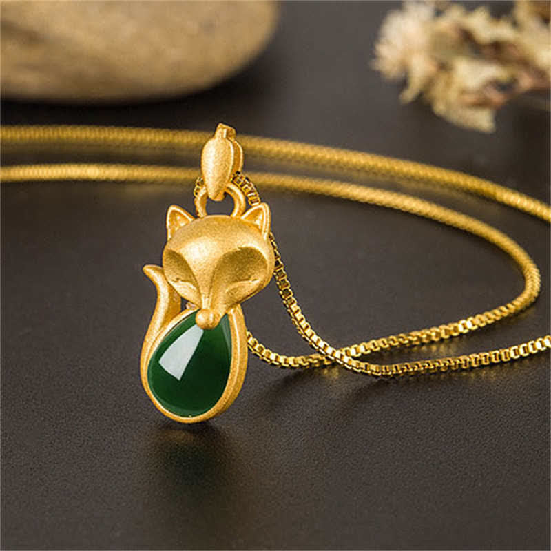 KarmaRipple's Green Chalcedony Fox Pattern Courage Pendant Necklace p5