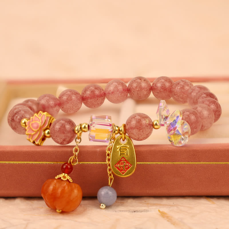 KarmaRipple's Authentic Strawberry Quartz Fu Character Pumpkin Talisman Positive Bracelet p3
