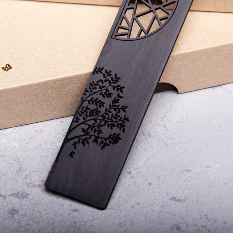 KarmaRipple's The Tree of Life Ebony Wood Small Leaf Red Sandalwood Bookmarks With Gift Box ( p5