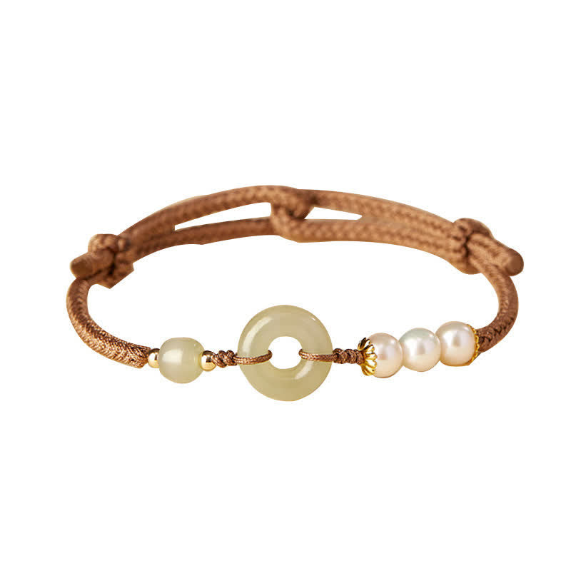 KarmaRipple's Authentic Hetian Jade Pearl Peace Buckle Fortune Bracelet p17