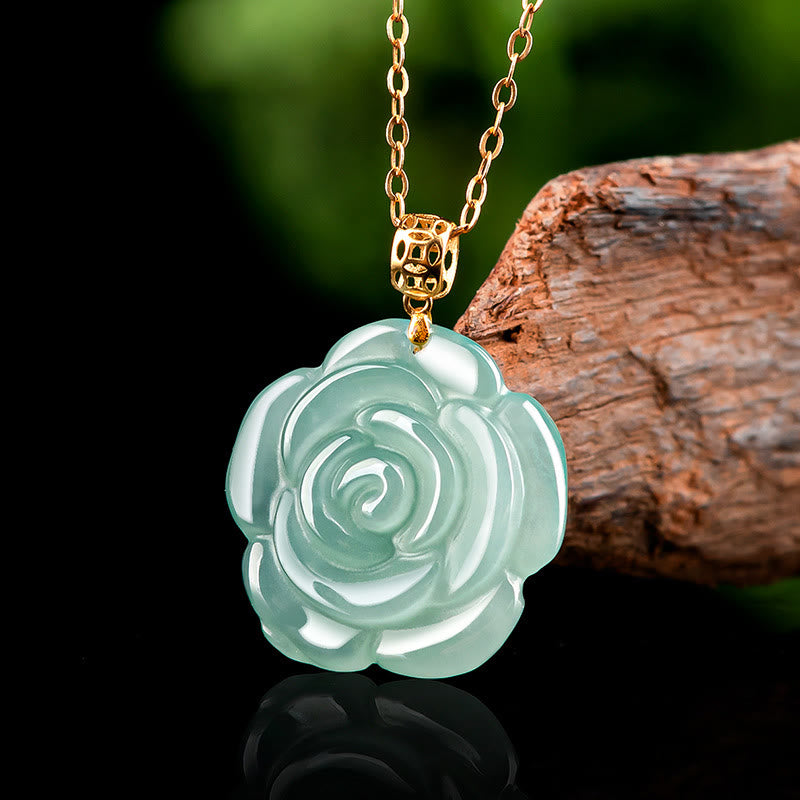 KarmaRipple's 18K Gold 925 Sterling Silver Authentic Jade Rose Fortune Pendant Necklace p1