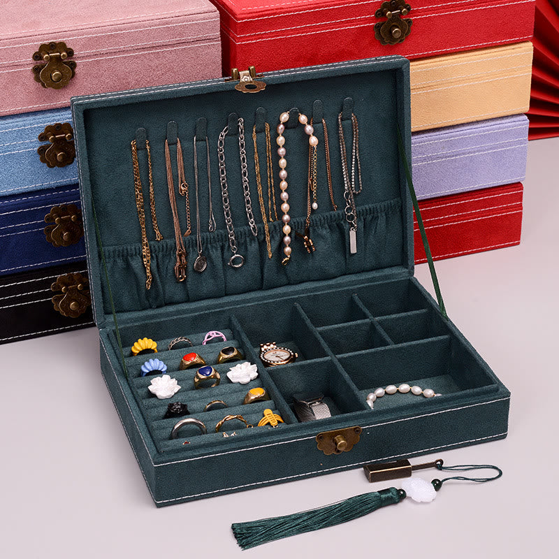 KarmaRipple's Simple Design Jewelry Box Organizer Single Layer Flannel Jewelry Storage Box With Lock p10