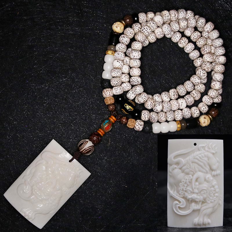 KarmaRipple's 108 Mala Beadwork Bodhi Seed Yak Bone Avalokitesvara Fortunate Pixiu Guan Gong Buddha Demon Peace Tassel Bracelet p2