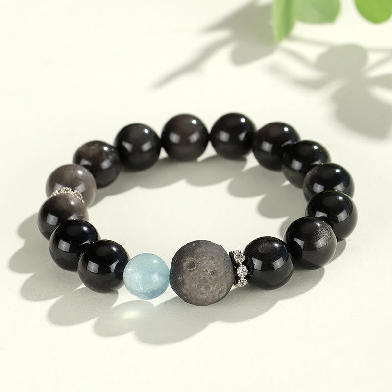 KarmaRipple's Authentic Silver Sheen Obsidian Cat Head Fox Planet Protection Bracelet p16